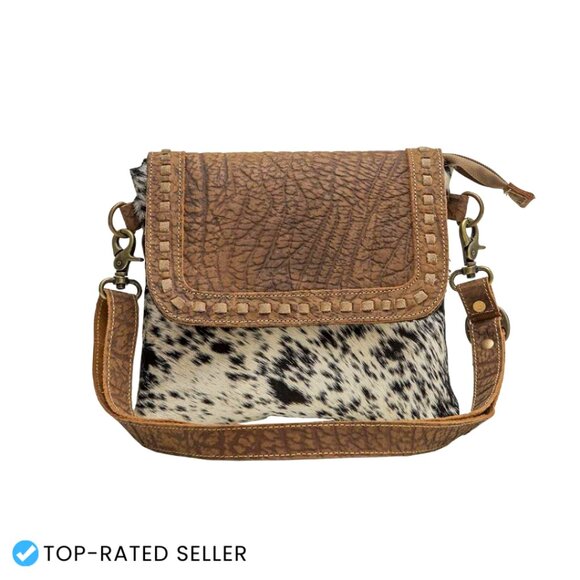 Handbags - Western Cow Print Crossbody Bag Leather Strap Canvas Saddle Style Boho Chic